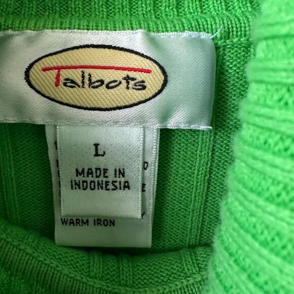 Talbots Bright Green Cotton Turtleneck Sweater L | Ribbed Knit Preppy Minimalist - Picture 5 of 5